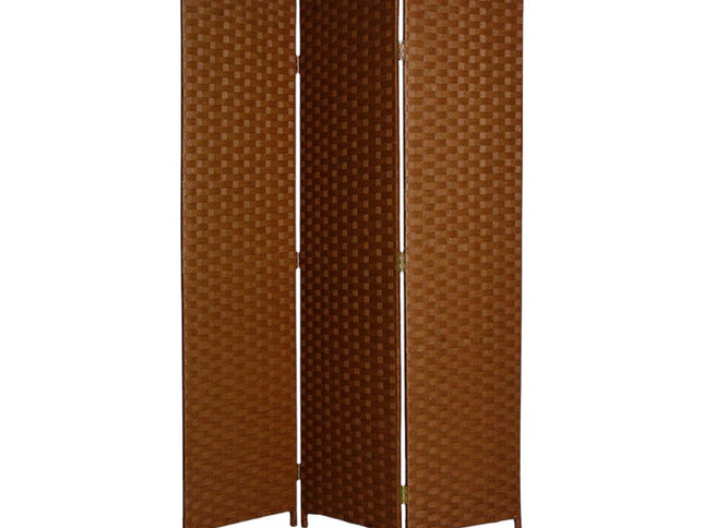 72" Dark Brown Folding Three Panel Screen Room Divider