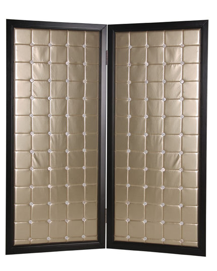59" X 67" Gold Wood & Fabric  Screen