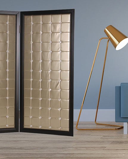 67" Gold Fabric Folding Two Panel Screen Room Divider