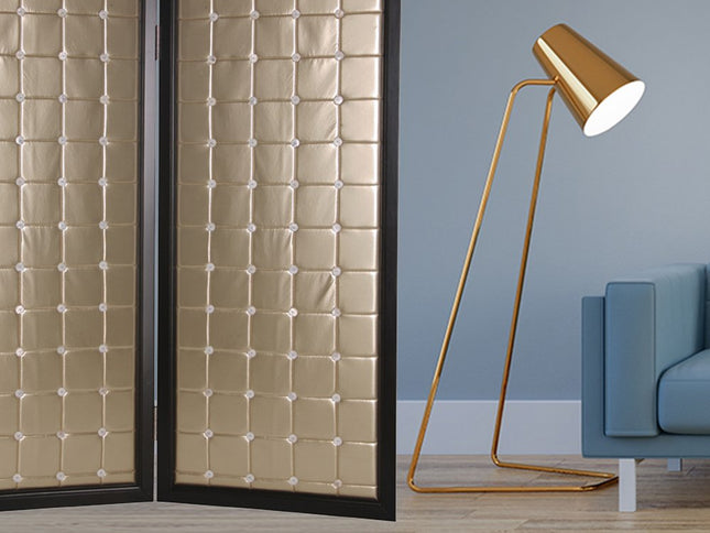 59" X 67" Gold Wood & Fabric  Screen