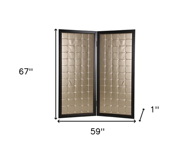 67" Gold Fabric Folding Two Panel Screen Room Divider