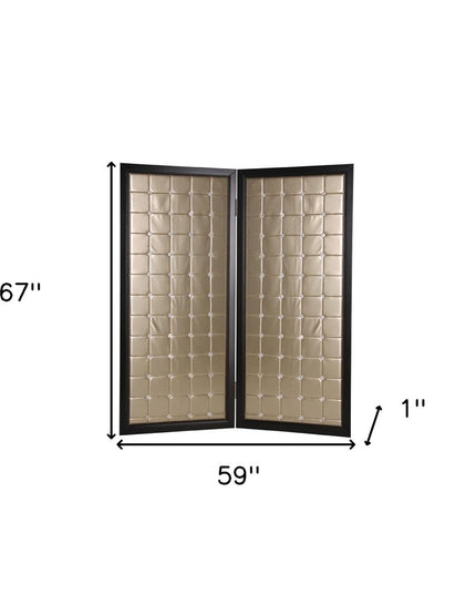 67" Gold Fabric Folding Two Panel Screen Room Divider