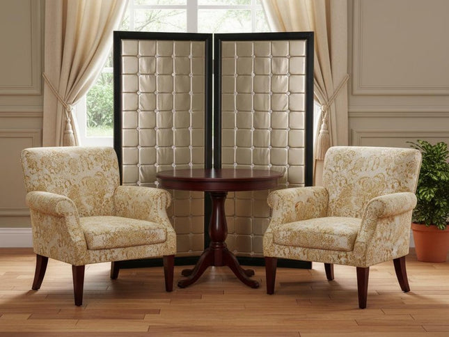 59" X 67" Gold Wood & Fabric  Screen