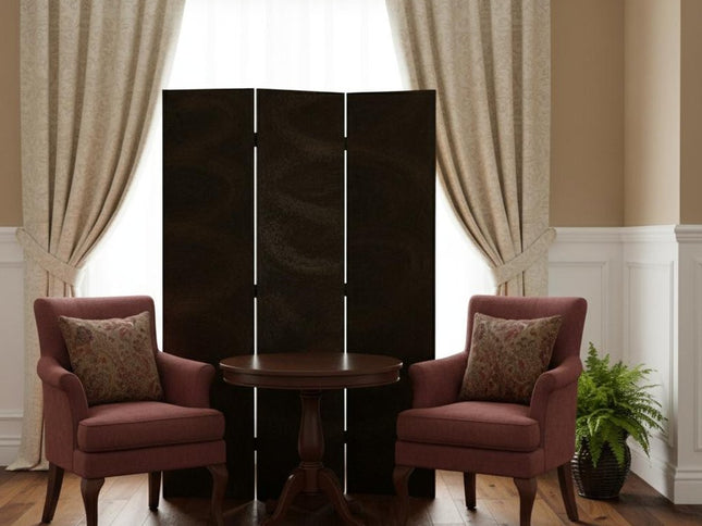 72" Black Canvas Folding Three Panel Screen Room Divider