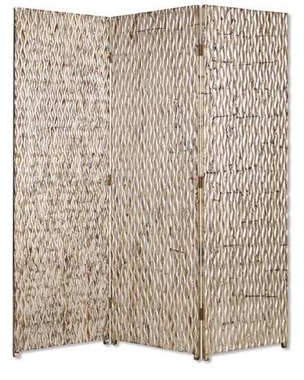 72" Silver Wood Folding Three Panel Screen Room Divider