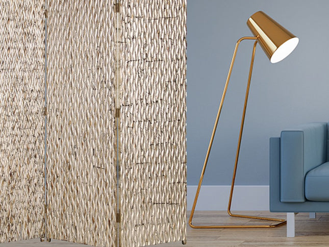 72" Silver Wood Folding Three Panel Screen Room Divider