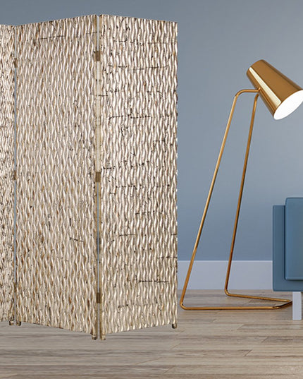 72" Silver Wood Folding Three Panel Screen Room Divider