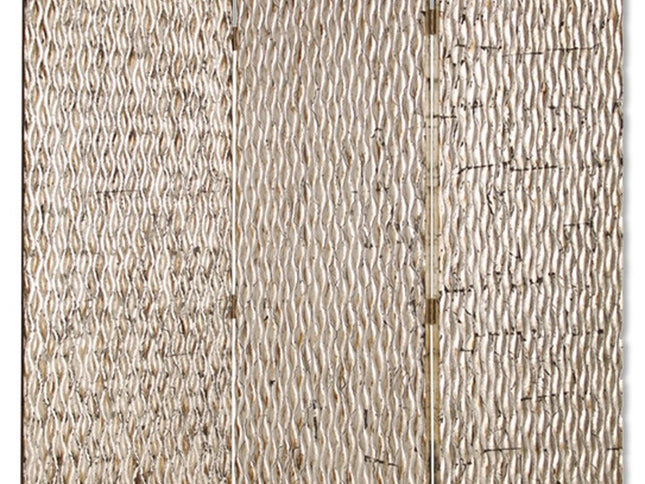 63" X 72" Silver Wood 3 Panel  Screen