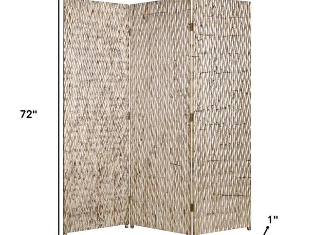 72" Silver Wood Folding Three Panel Screen Room Divider