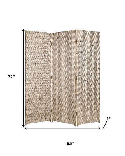 72" Silver Wood Folding Three Panel Screen Room Divider
