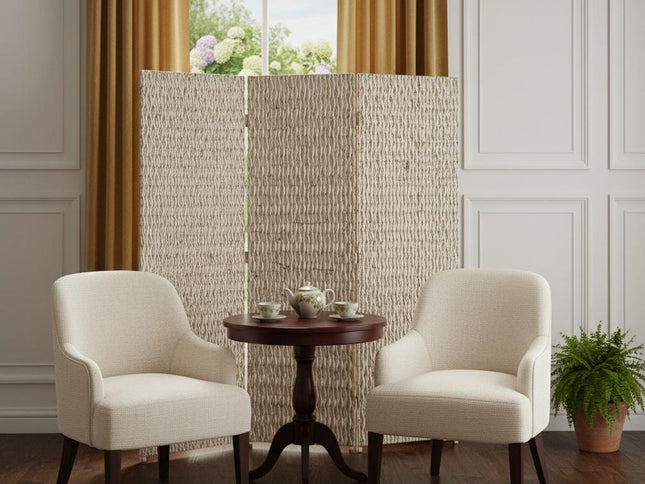 72" Silver Wood Folding Three Panel Screen Room Divider