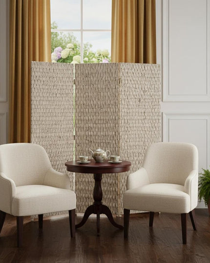 72" Silver Wood Folding Three Panel Screen Room Divider