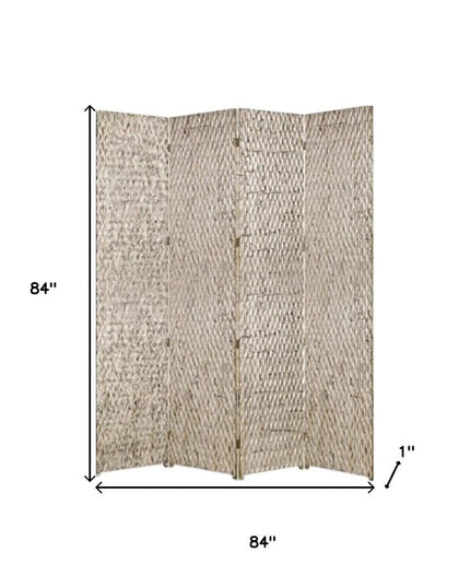 84" Silver Wood Folding Four Panel Screen Room Divider