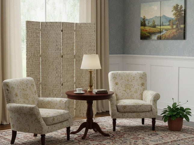 84" Silver Wood Folding Four Panel Screen Room Divider