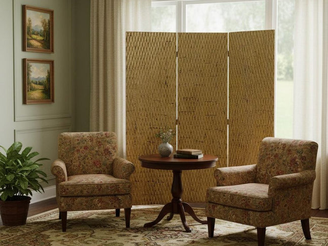 72" Silver Wood Folding Three Panel Screen Room Divider