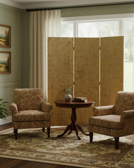 63" X 72" Silver Wood 3 Panel  Screen