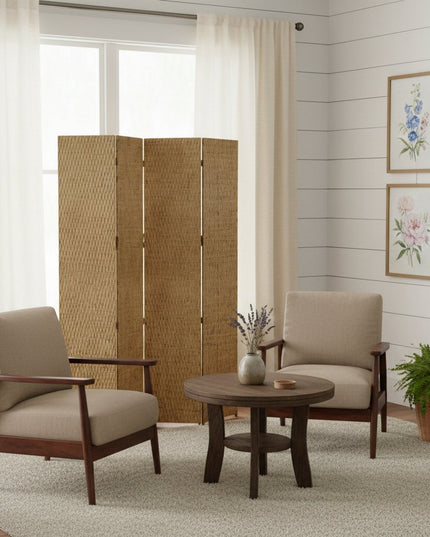 84" Silver Wood Folding Four Panel Screen Room Divider