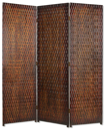 72" Brown Wood Folding Three Panel Screen Room Divider
