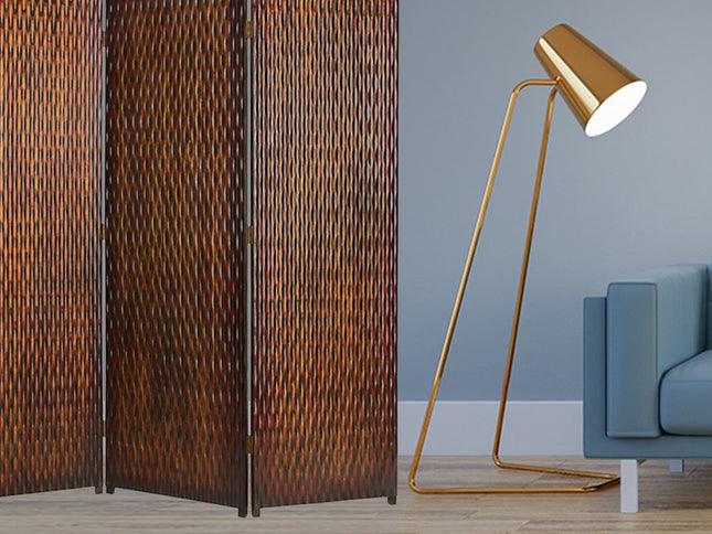 72" Brown Wood Folding Three Panel Screen Room Divider