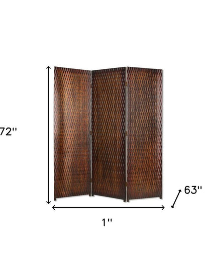 72" Brown Wood Folding Three Panel Screen Room Divider