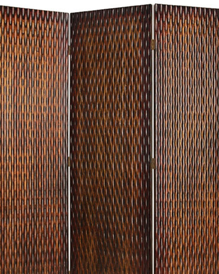 72" Brown Wood Folding Three Panel Screen Room Divider