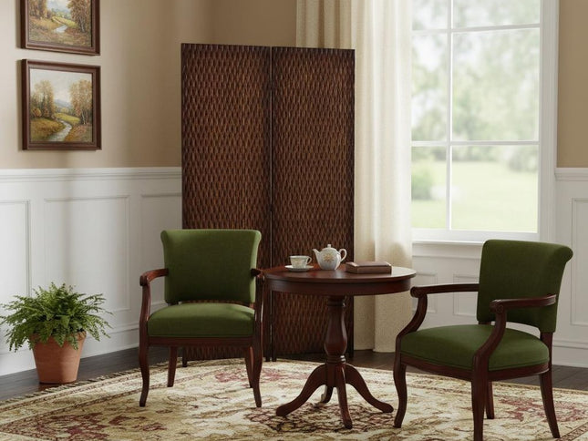 72" Brown Wood Folding Three Panel Screen Room Divider