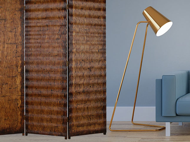 72" Brown Wood Folding Three Panel Screen Room Divider