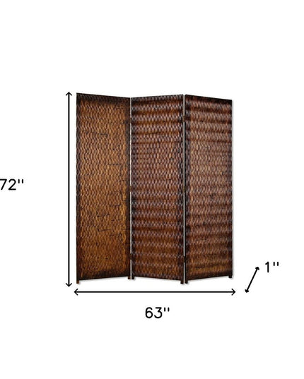 72" Brown Wood Folding Three Panel Screen Room Divider