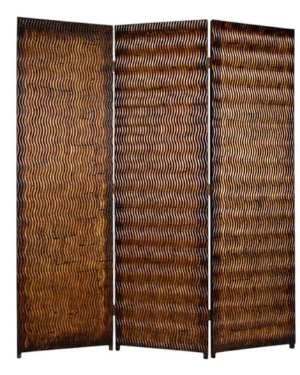 63" X 72" Brown Wood 3 Panel  Screen