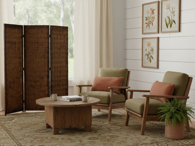 63" X 72" Brown Wood 3 Panel  Screen