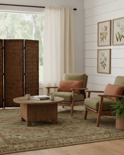 72" Brown Wood Folding Three Panel Screen Room Divider