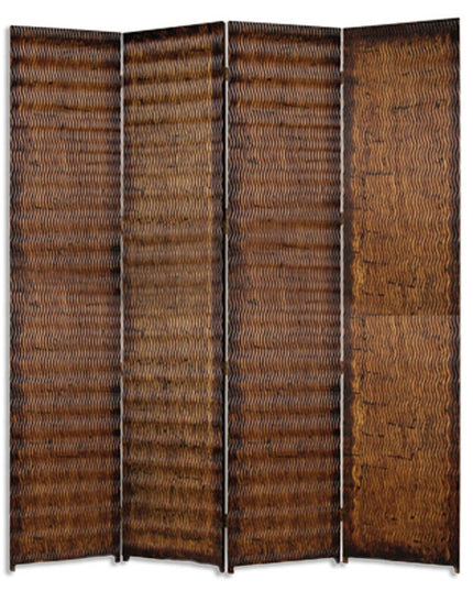 84" Brown Wood Folding Four Panel Screen Room Divider