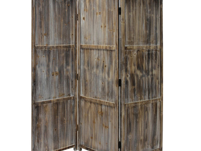 72" Brown Wood Folding Three Panel Screen Room Divider