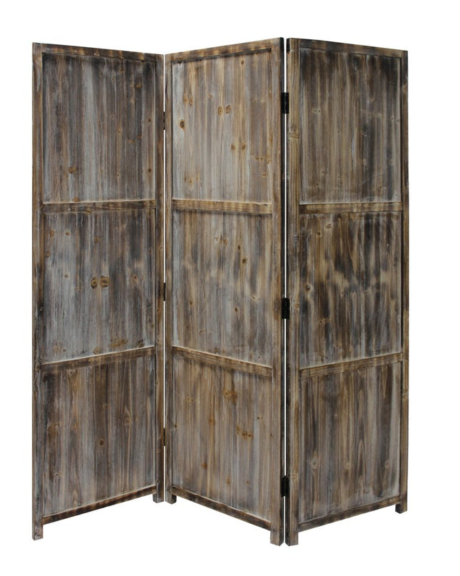 1" x 63" x 72" Brown 3 Panel Solid Wood Fortress  Screen