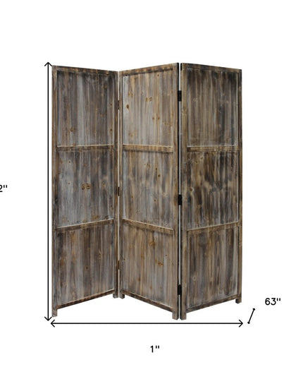 72" Brown Wood Folding Three Panel Screen Room Divider