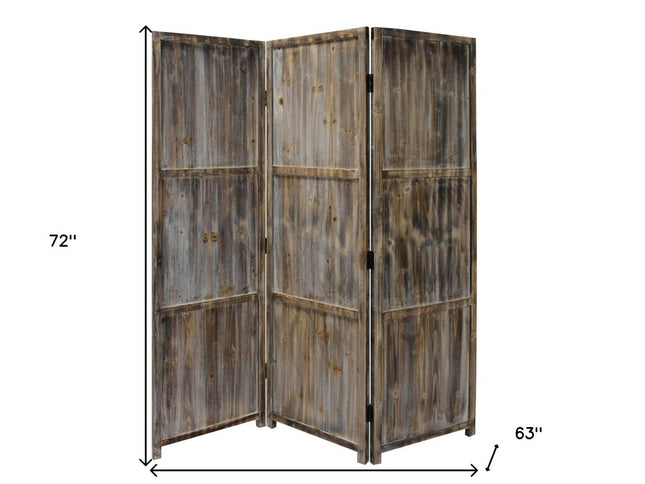 1" x 63" x 72" Brown 3 Panel Solid Wood Fortress  Screen