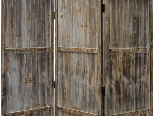 72" Brown Wood Folding Three Panel Screen Room Divider