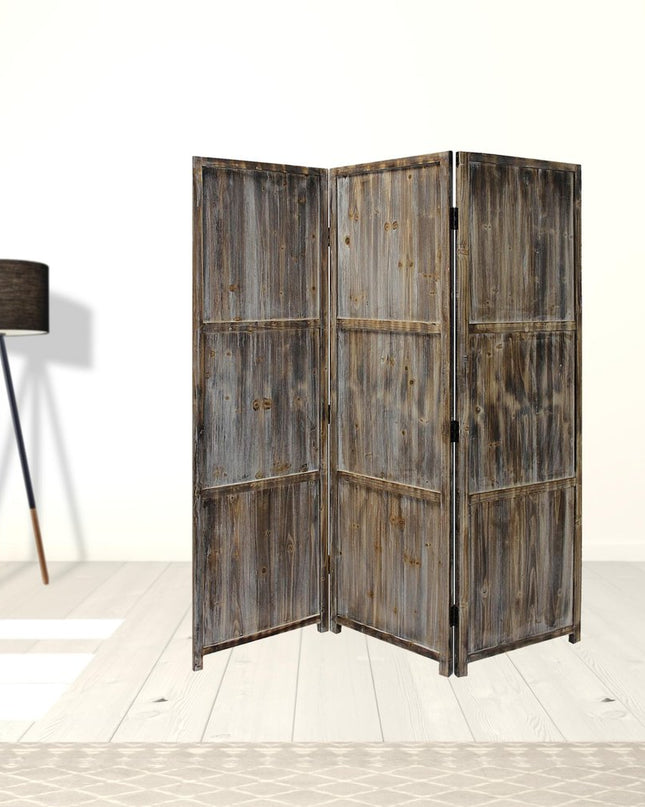 1" x 63" x 72" Brown 3 Panel Solid Wood Fortress  Screen