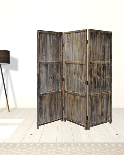 1" x 63" x 72" Brown 3 Panel Solid Wood Fortress  Screen