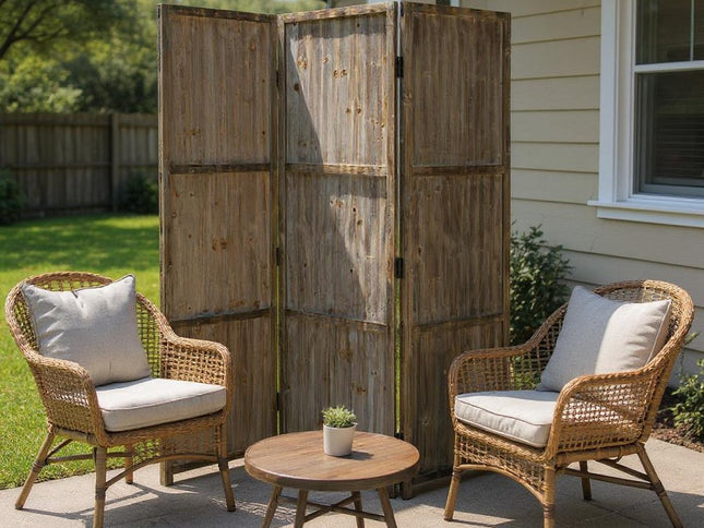 72" Brown Wood Folding Three Panel Screen Room Divider