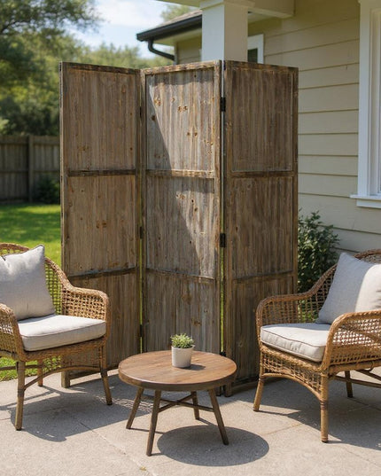 72" Brown Wood Folding Three Panel Screen Room Divider
