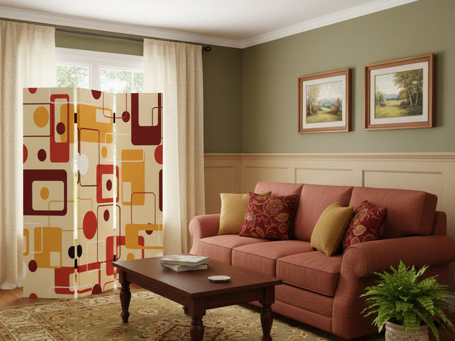 72" Orange And Yellow Canvas Folding Three Panel Screen Room Divider