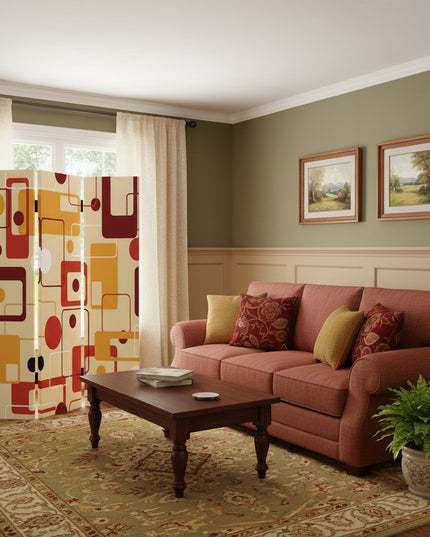 72" Orange And Yellow Canvas Folding Three Panel Screen Room Divider