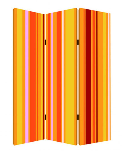 72" Orange And Yellow Canvas Folding Three Panel Screen Room Divider