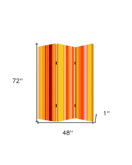 72" Orange And Yellow Canvas Folding Three Panel Screen Room Divider