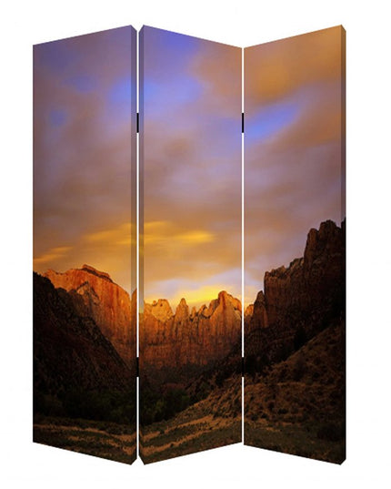 72" Brown Canvas Folding Three Panel Screen Room Divider