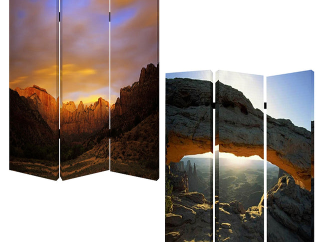48 X 72 Multi Color Wood Canvas Desert  Screen