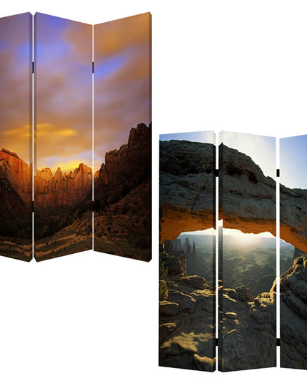 48 X 72 Multi Color Wood Canvas Desert  Screen