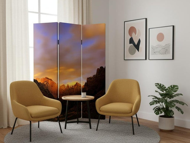 72" Brown Canvas Folding Three Panel Screen Room Divider