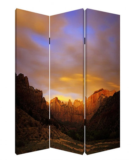 72" Brown Canvas Folding Three Panel Screen Room Divider